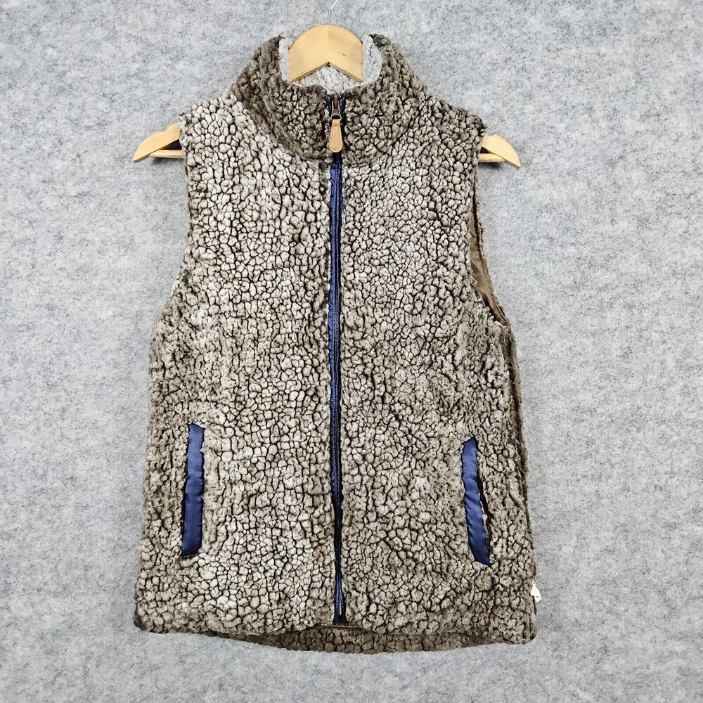 Simply Southern Women's Size S Sherpa Full Zip Vest Mottled‎ Brown Faux Fur